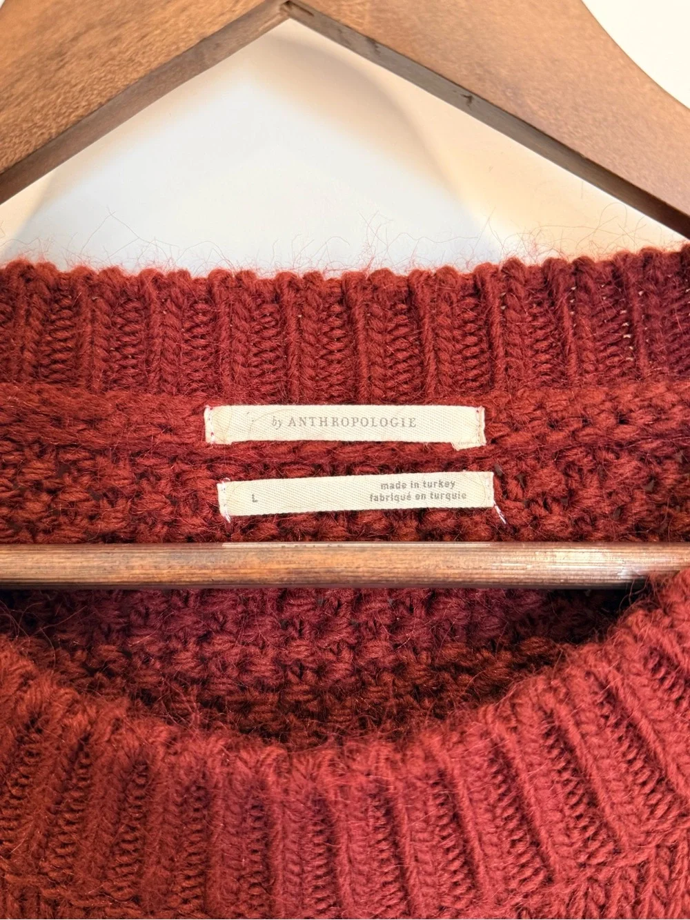 Anthropologie | Cropped Cable Knit Sweater in Wine | Large